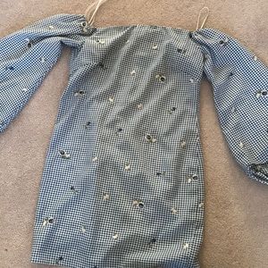 checkered off the shoulder dress